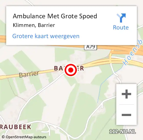 Locatie op kaart van de 112 melding: Ambulance Met Grote Spoed Naar Klimmen, Barrier op 28 november 2013 23:39