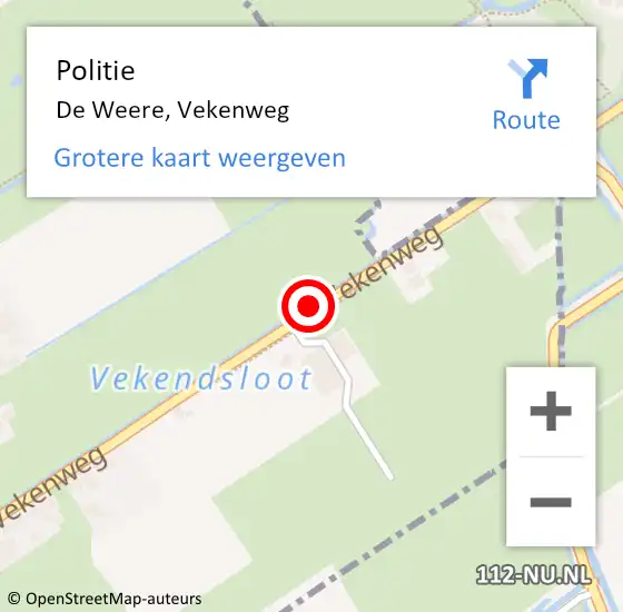 Locatie op kaart van de 112 melding: Politie De Weere, Vekenweg op 4 december 2015 17:23