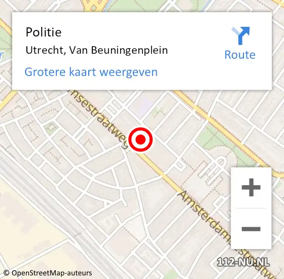 Locatie op kaart van de 112 melding: Politie Utrecht, Van Beuningenplein op 5 december 2015 02:30