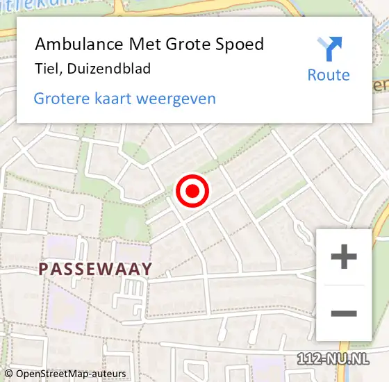 Locatie op kaart van de 112 melding: Ambulance Met Grote Spoed Naar Tiel, Duizendblad op 5 december 2015 13:11