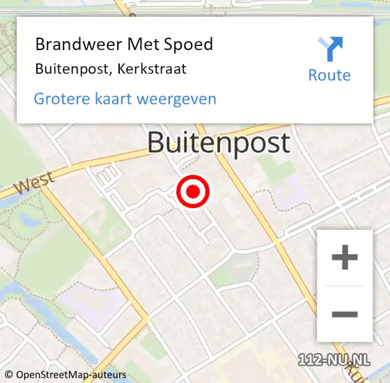 Locatie op kaart van de 112 melding: Brandweer Met Spoed Naar Buitenpost, Kerkstraat op 5 december 2015 13:34