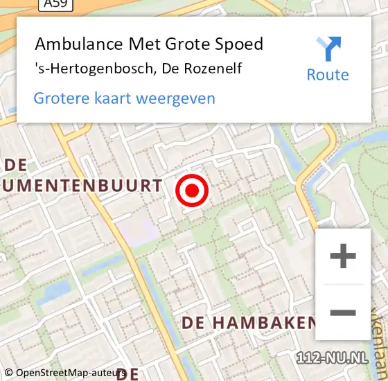 Locatie op kaart van de 112 melding: Ambulance Met Grote Spoed Naar 's-Hertogenbosch, De Rozenelf op 5 december 2015 18:50