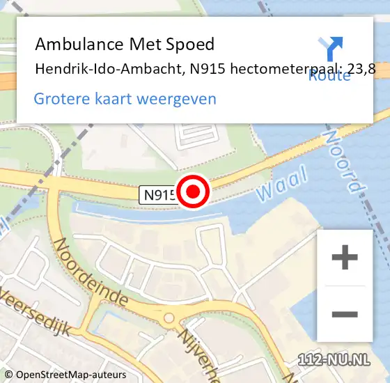 Locatie op kaart van de 112 melding: Ambulance Met Spoed Naar Hendrik Ido Ambacht, N915 R hectometerpaal: 22,0 op 6 december 2015 06:01