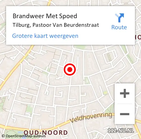 Locatie op kaart van de 112 melding: Brandweer Met Spoed Naar Tilburg, Pastoor Van Beurdenstraat op 6 december 2015 13:09