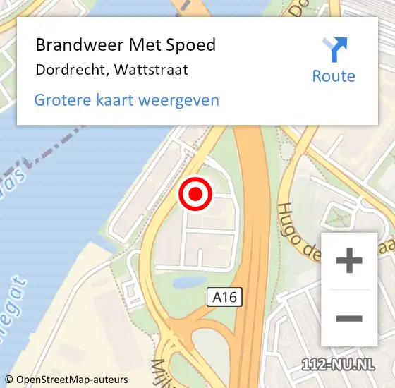 Locatie op kaart van de 112 melding: Brandweer Met Spoed Naar Dordrecht, Wattstraat op 6 december 2015 17:47