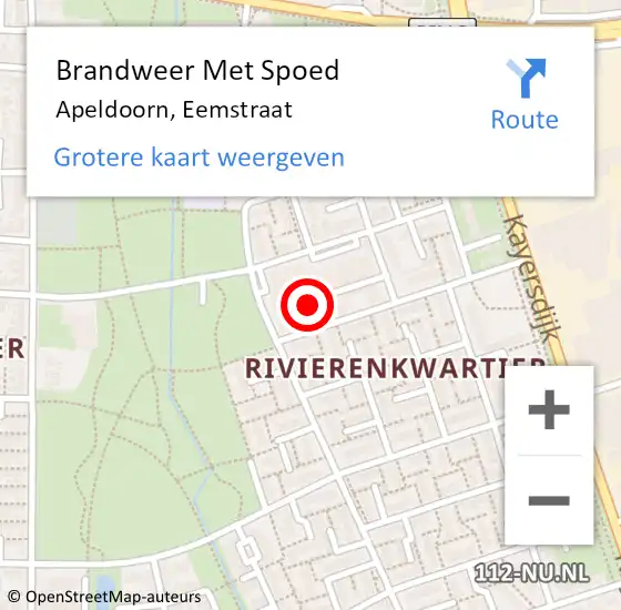 Locatie op kaart van de 112 melding: Brandweer Met Spoed Naar Apeldoorn, Eemstraat op 7 december 2015 01:01