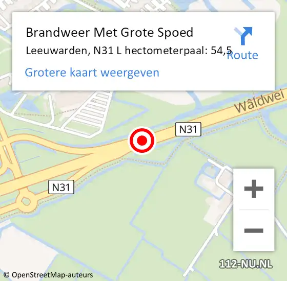 Locatie op kaart van de 112 melding: Brandweer Met Grote Spoed Naar Leeuwarden, N31 L hectometerpaal: 54,5 op 7 december 2015 08:40