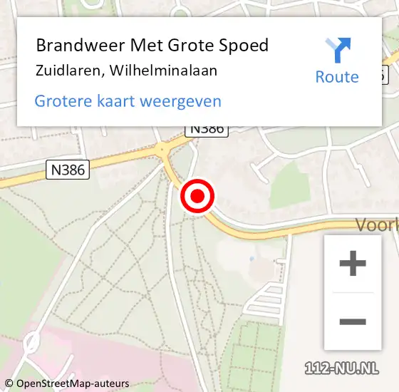 Locatie op kaart van de 112 melding: Brandweer Met Grote Spoed Naar Zuidlaren, Wilhelminalaan op 8 december 2015 18:40