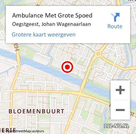 Locatie op kaart van de 112 melding: Ambulance Met Grote Spoed Naar Oegstgeest, Johan Wagenaarlaan op 9 december 2015 06:59