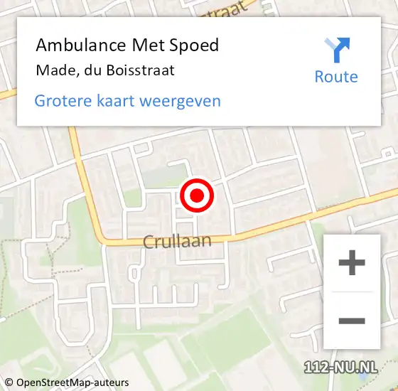 Locatie op kaart van de 112 melding: Ambulance Met Spoed Naar Made, du Boisstraat op 9 december 2015 15:44
