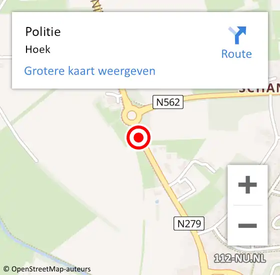 Locatie op kaart van de 112 melding: Politie De Hoek op 10 december 2015 08:21