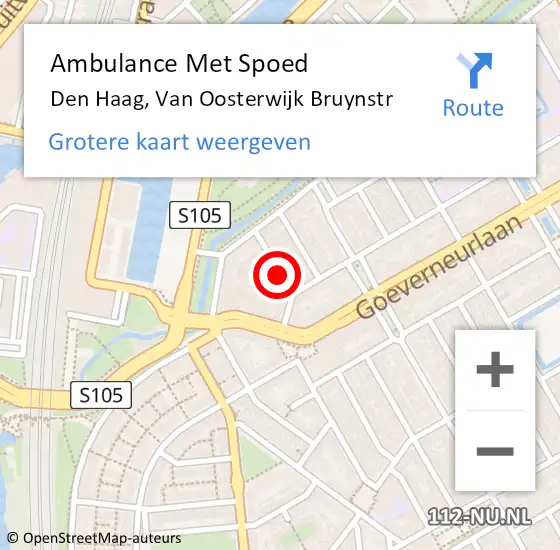 Locatie op kaart van de 112 melding: Ambulance Met Spoed Naar Den Haag, Van Oosterwijk Bruynstr op 10 december 2015 09:20