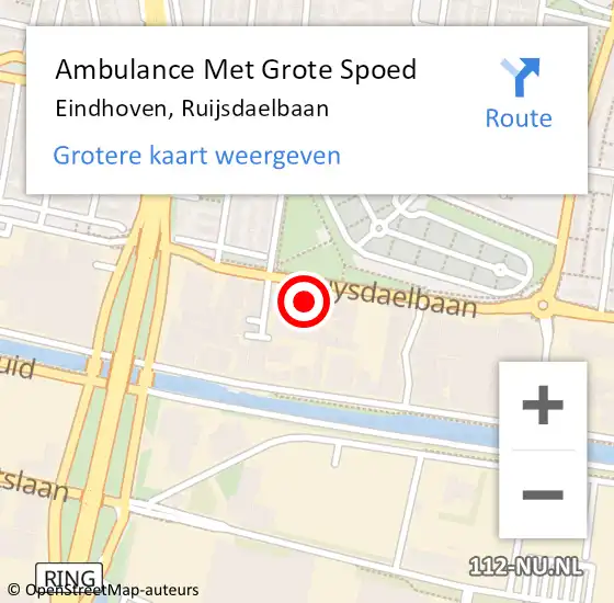Locatie op kaart van de 112 melding: Ambulance Met Grote Spoed Naar Eindhoven, Ruijsdaelbaan op 10 december 2015 12:57