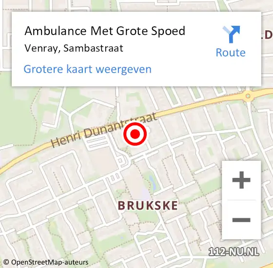 Locatie op kaart van de 112 melding: Ambulance Met Grote Spoed Naar Venray, Sambastraat op 11 december 2015 22:08