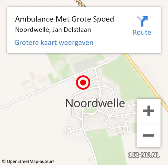 Locatie op kaart van de 112 melding: Ambulance Met Grote Spoed Naar Noordwelle, Jan Delstlaan op 12 december 2015 09:04