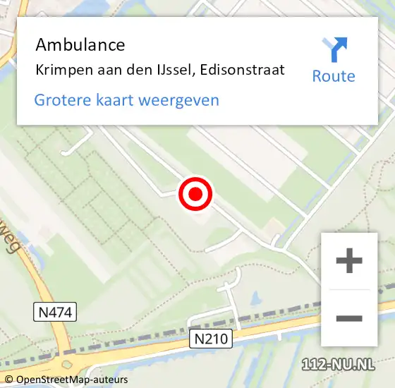 Locatie op kaart van de 112 melding: Ambulance Krimpen aan den IJssel, Edisonstraat op 12 december 2015 14:38