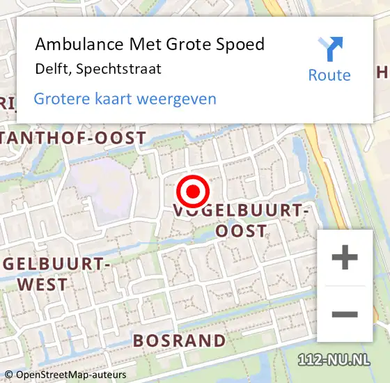 Locatie op kaart van de 112 melding: Ambulance Met Grote Spoed Naar Delft, Spechtstraat op 15 december 2015 00:06