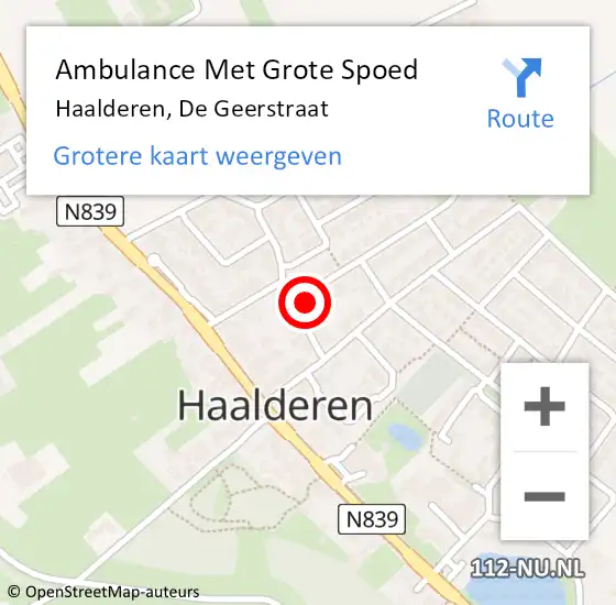 Locatie op kaart van de 112 melding: Ambulance Met Grote Spoed Naar Haalderen, De Geerstraat op 15 december 2015 11:18