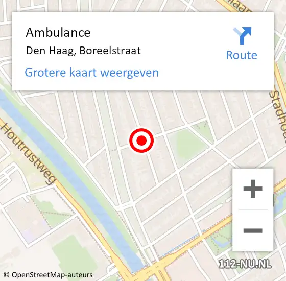 Locatie op kaart van de 112 melding: Ambulance Den Haag, Boreelstraat op 15 december 2015 13:05
