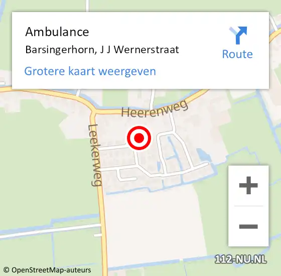 Locatie op kaart van de 112 melding: Ambulance Barsingerhorn, J J Wernerstraat op 16 december 2015 10:42