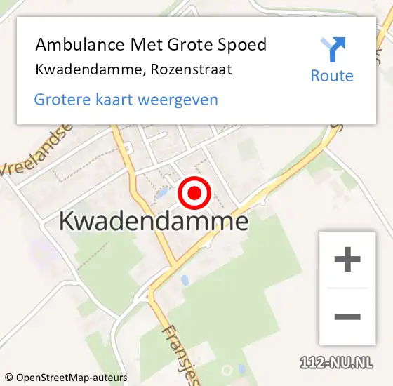 Locatie op kaart van de 112 melding: Ambulance Met Grote Spoed Naar Kwadendamme, Rozenstraat op 16 december 2015 11:10