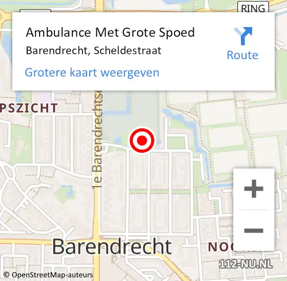 Locatie op kaart van de 112 melding: Ambulance Met Grote Spoed Naar Barendrecht, Scheldestraat op 16 december 2015 12:37