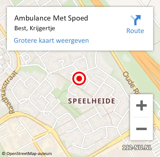 Locatie op kaart van de 112 melding: Ambulance Met Spoed Naar Best, Krijgertje op 16 december 2015 13:21