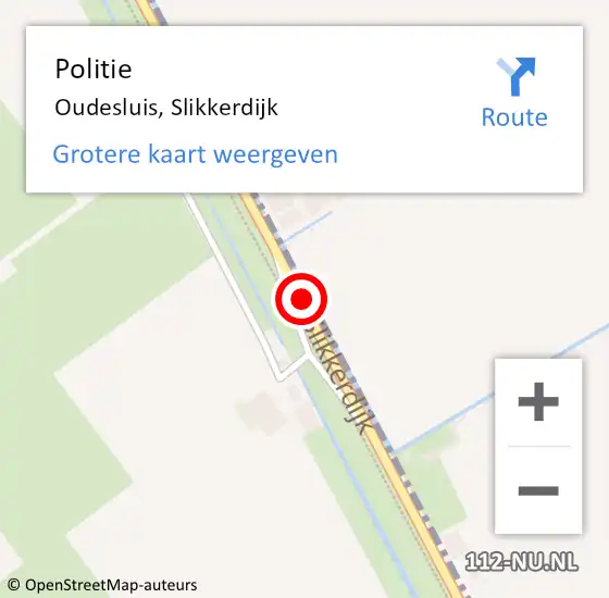 Locatie op kaart van de 112 melding: Politie Oudesluis, Slikkerdijk op 16 december 2015 13:57