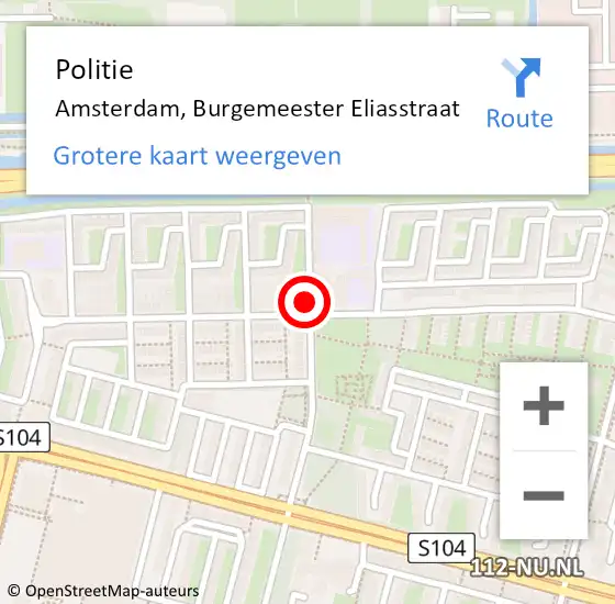 Locatie op kaart van de 112 melding: Politie Amsterdam, Burgemeester Eliasstraat op 16 december 2015 14:14