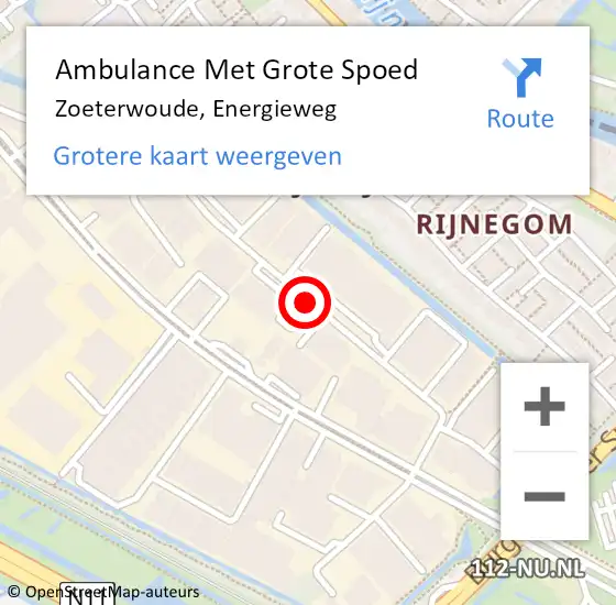 Locatie op kaart van de 112 melding: Ambulance Met Grote Spoed Naar Zoeterwoude, Energieweg op 16 december 2015 16:32