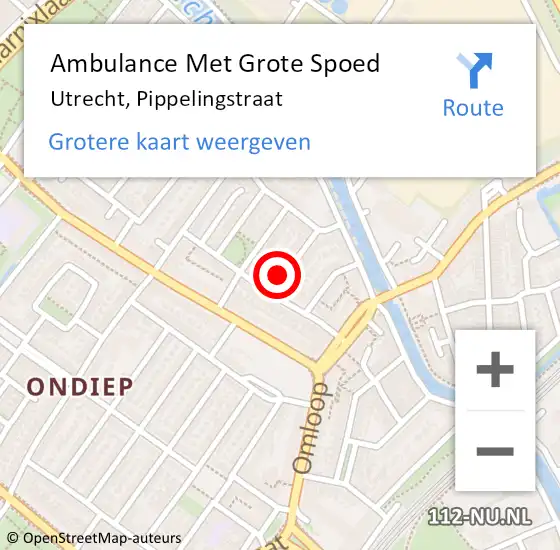 Locatie op kaart van de 112 melding: Ambulance Met Grote Spoed Naar Utrecht, Pippelingstraat op 16 december 2015 17:36