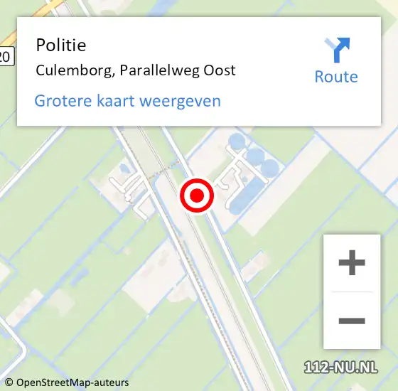 Locatie op kaart van de 112 melding: Politie Culemborg, Parallelweg Oost op 16 december 2015 20:15