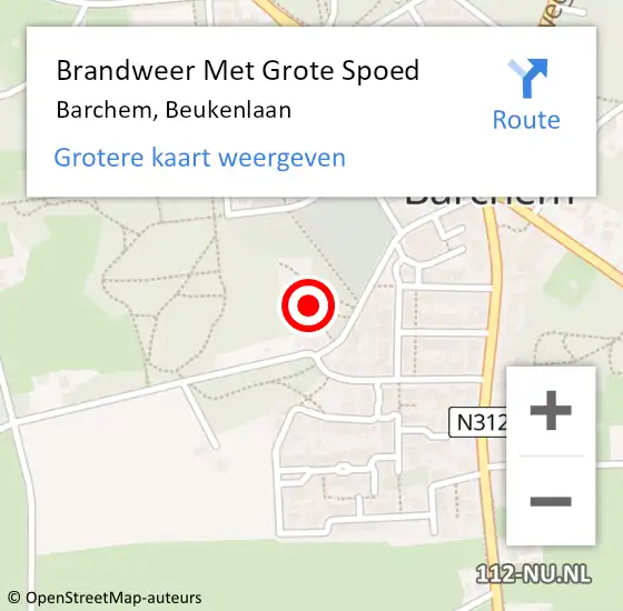 Locatie op kaart van de 112 melding: Brandweer Met Grote Spoed Naar Barchem, Beukenlaan op 16 december 2015 21:49
