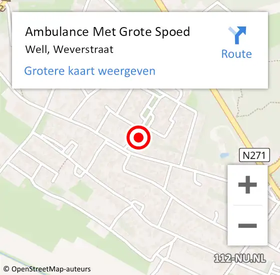 Locatie op kaart van de 112 melding: Ambulance Met Grote Spoed Naar Well, Weverstraat op 17 december 2015 11:28