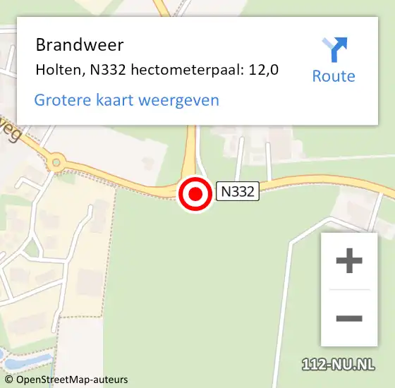 Locatie op kaart van de 112 melding: Brandweer Holten, N332 hectometerpaal: 12,0 op 18 december 2015 16:40