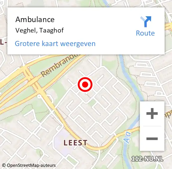 Locatie op kaart van de 112 melding: Ambulance Veghel, Taaghof op 19 december 2015 20:32