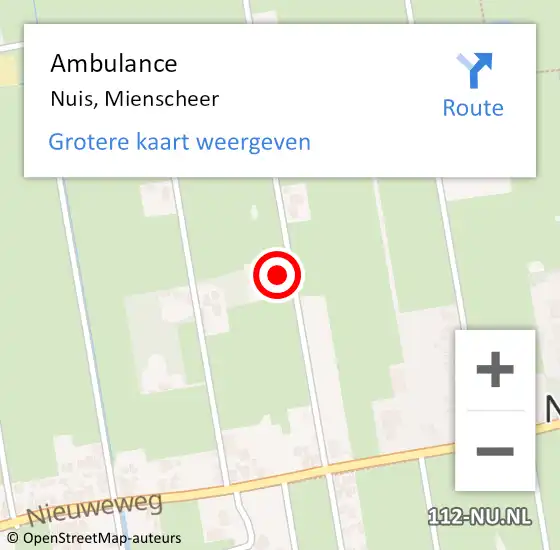 Locatie op kaart van de 112 melding: Ambulance Nuis, Mienscheer op 19 december 2015 23:19
