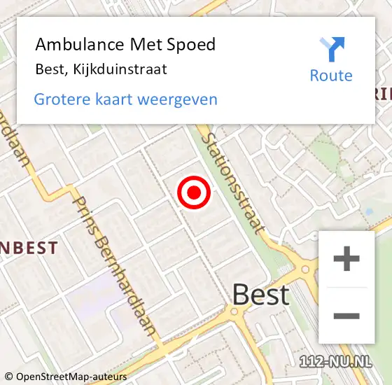Locatie op kaart van de 112 melding: Ambulance Met Spoed Naar Best, Kijkduinstraat op 20 december 2015 02:53