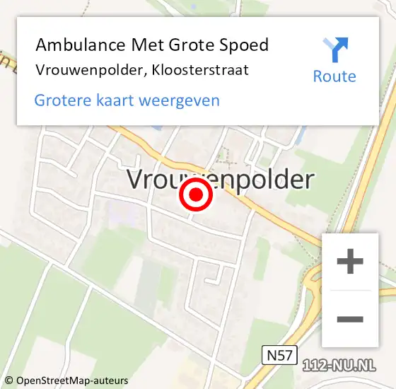 Locatie op kaart van de 112 melding: Ambulance Met Grote Spoed Naar Vrouwenpolder, Kloosterstraat op 20 december 2015 11:54