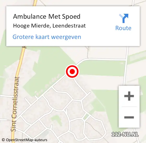 Locatie op kaart van de 112 melding: Ambulance Met Spoed Naar Hooge Mierde, Leendestraat op 20 december 2015 11:57