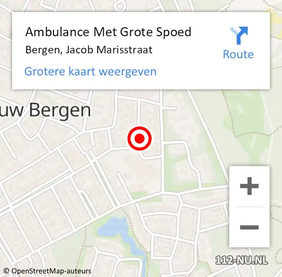Locatie op kaart van de 112 melding: Ambulance Met Grote Spoed Naar Bergen, Jacob Marisstraat op 20 december 2015 15:48