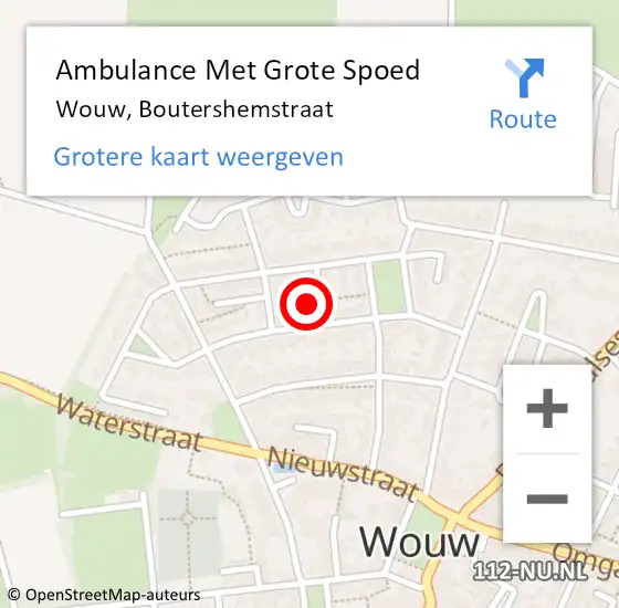 Locatie op kaart van de 112 melding: Ambulance Met Grote Spoed Naar Wouw, Boutershemstraat op 20 december 2015 19:05