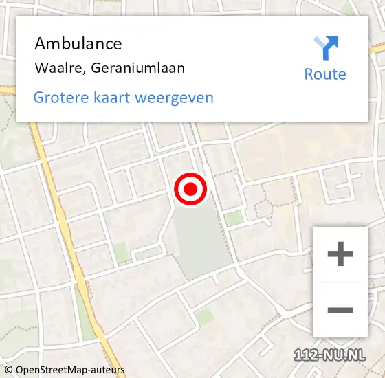 Locatie op kaart van de 112 melding: Ambulance Waalre, Geraniumlaan op 21 december 2015 13:14