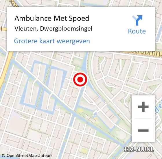 Locatie op kaart van de 112 melding: Ambulance Met Spoed Naar Vleuten, Dwergbloemsingel op 21 december 2015 15:19