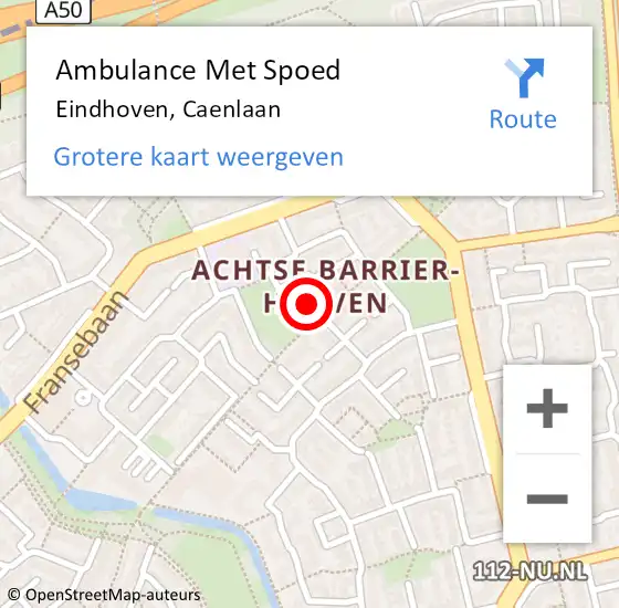 Locatie op kaart van de 112 melding: Ambulance Met Spoed Naar Eindhoven, Caenlaan op 21 december 2015 20:49