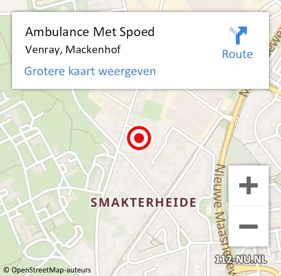 Locatie op kaart van de 112 melding: Ambulance Met Spoed Naar Venray, Mackenhof op 22 december 2015 15:49