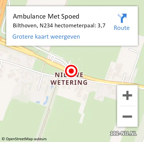 Locatie op kaart van de 112 melding: Ambulance Met Spoed Naar Bilthoven, N234 hectometerpaal: 3,7 op 23 december 2015 16:58