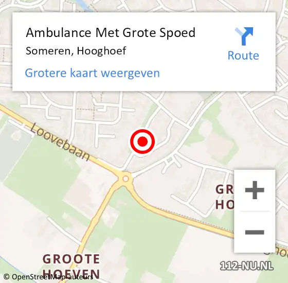 Locatie op kaart van de 112 melding: Ambulance Met Grote Spoed Naar Someren, Hooghoef op 23 december 2015 19:29
