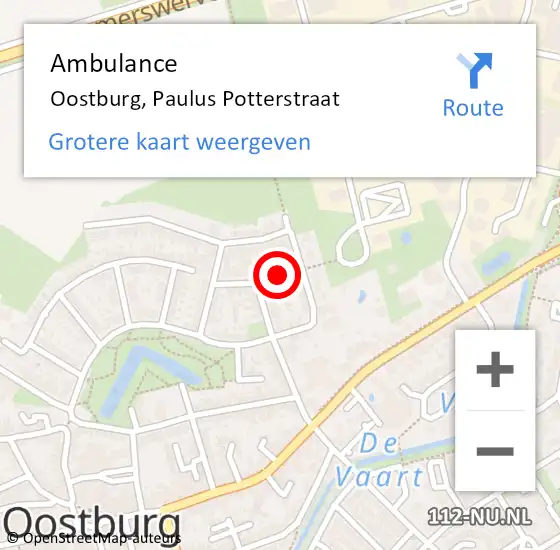 Locatie op kaart van de 112 melding: Ambulance Oostburg, Paulus Potterstraat op 24 december 2015 13:17