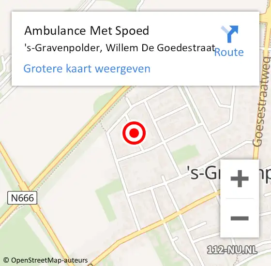 Locatie op kaart van de 112 melding: Ambulance Met Spoed Naar 's-Gravenpolder, Willem De Goedestraat op 24 december 2015 14:34